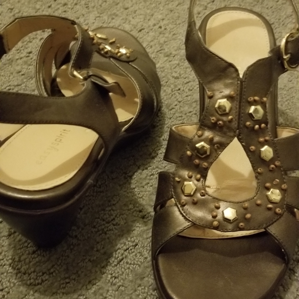 Easy spirit leather wedge sandals 8W copper